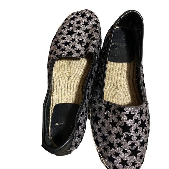 SAINT LAURENT Star Espadrilles Black and White Leather Women's EU 39 Sparkly - Picture 5 of 15